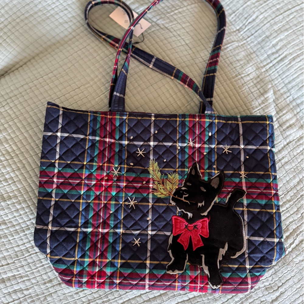 Ver Bradley Holiday Plaid Quilted Tote Bag with Scottie Dog